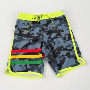 Wailoa Reggae Camo Retro Island Coastal Surf Beachwear Boys Board Shorts Size 12